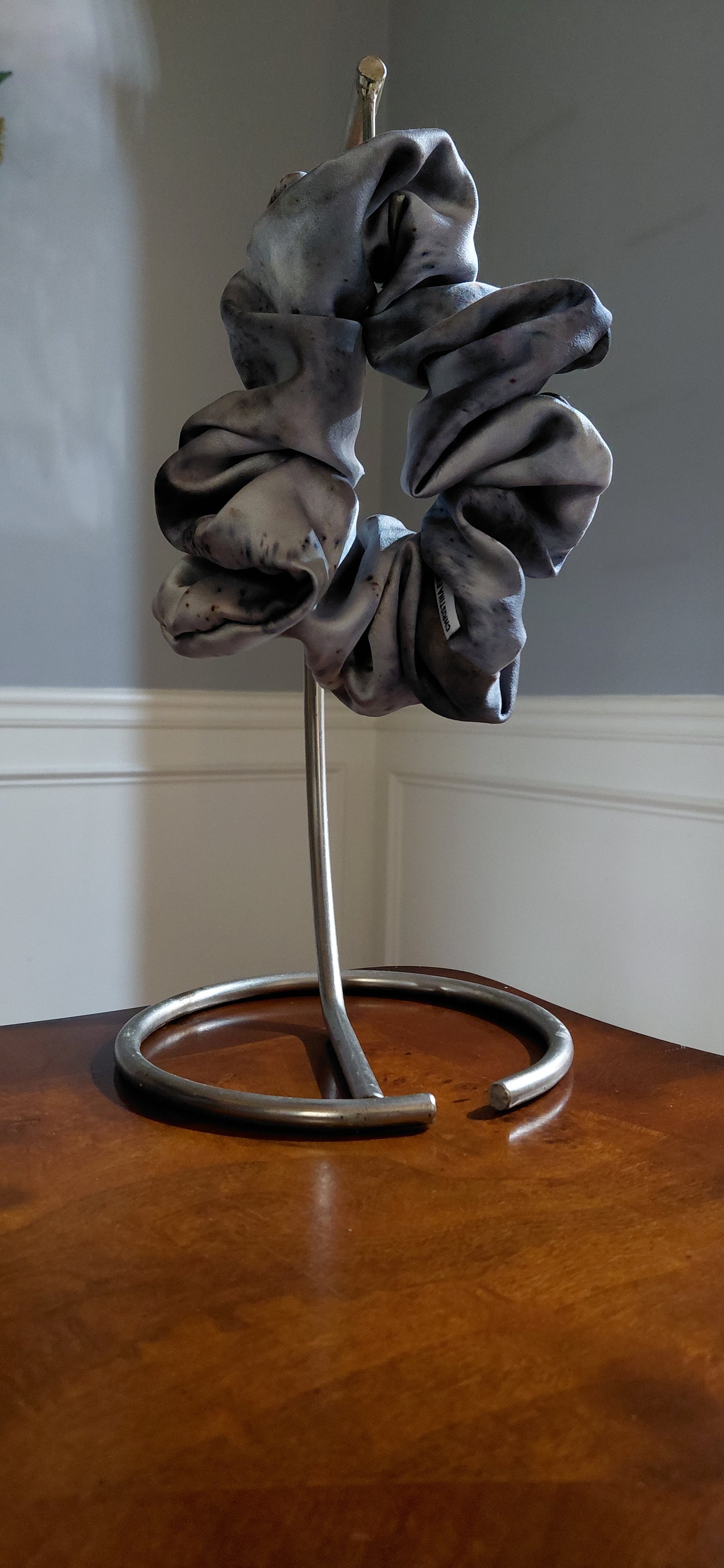 CHRISTINA EWANGA HANDCRAFTED GRAY SILK SCRUNCHIE