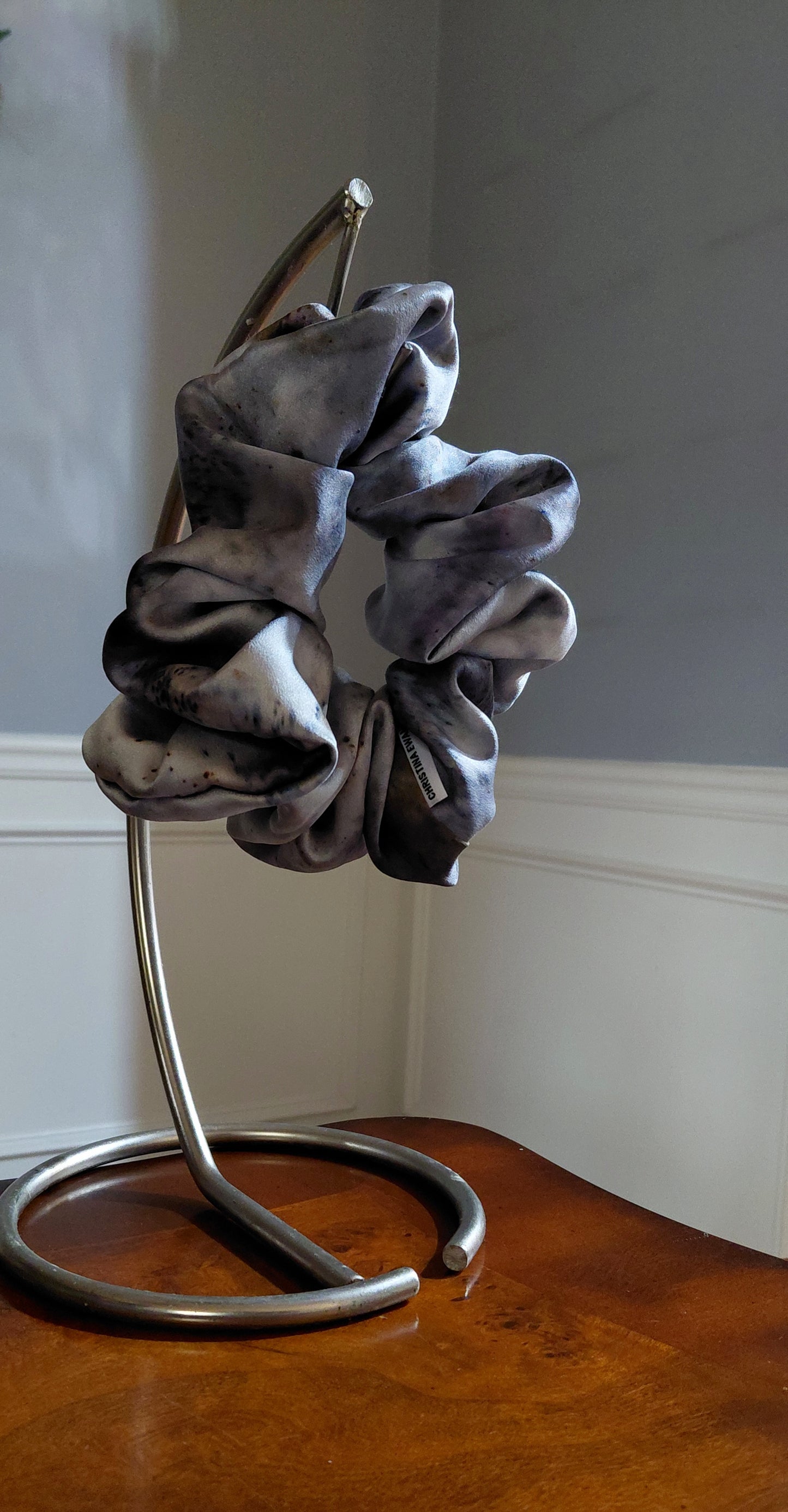 CHRISTINA EWANGA HANDCRAFTED GRAY SILK SCRUNCHIE